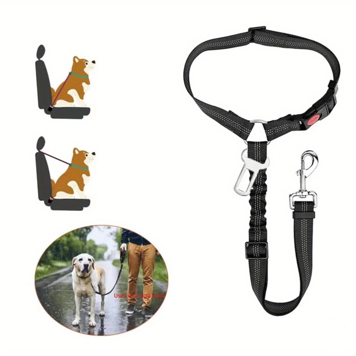 ZoomieTales TravelGuard – 2-in-1 Dog Harness & Car Seat Belt for Safer, Happier Journeys