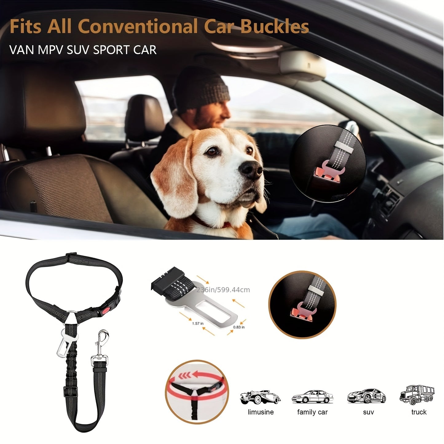ZoomieTales TravelGuard – 2-in-1 Dog Harness & Car Seat Belt for Safer, Happier Journeys