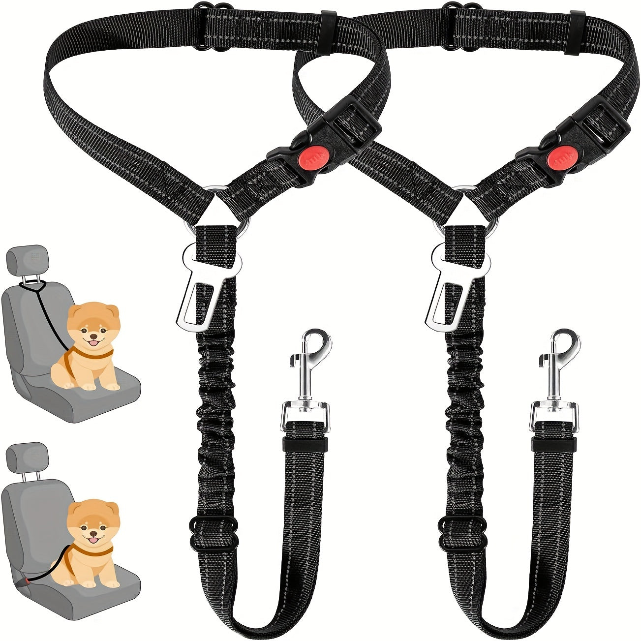 ZoomieTales TravelGuard – 2-in-1 Dog Harness & Car Seat Belt for Safer, Happier Journeys